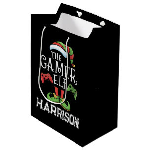 Personalised Gamer Elf Christmas Video Gaming  Medium Gift Bag