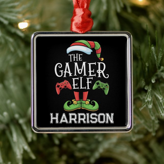 Personalised Gamer Elf Christmas Video Gaming  Metal Ornament (Tree)