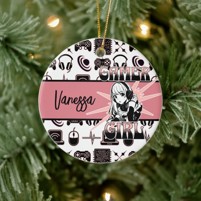 Personalised Gamer Girl | Gaming  Ceramic Ornament (Tree)