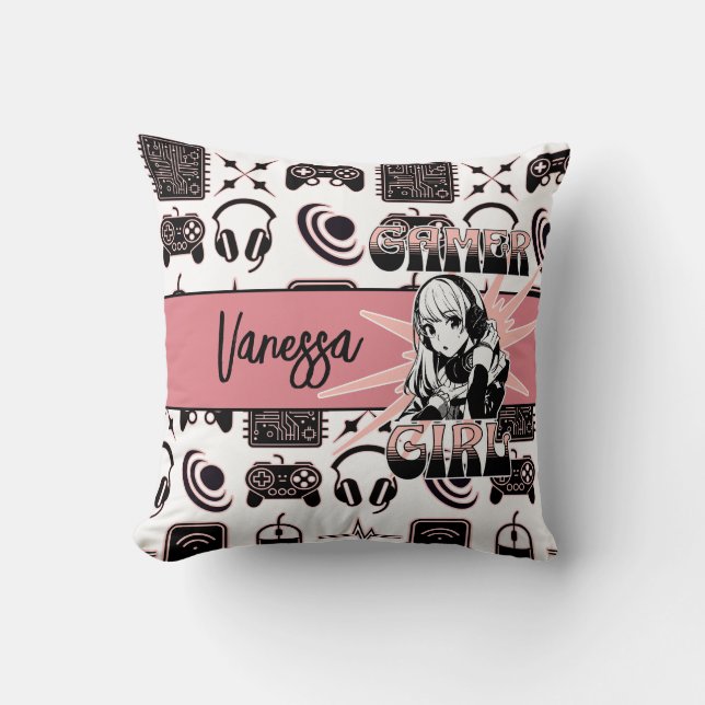 Personalised Gamer Girl | Gaming  Cushion (Front)