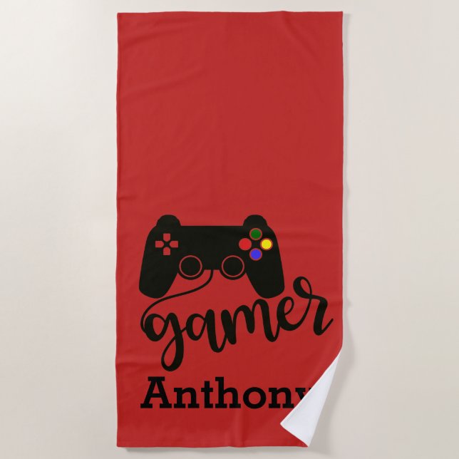 Personalised Gamer Video Game Controller Beach Towel (Front)