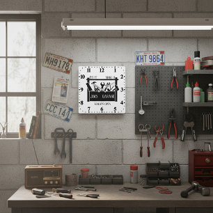 Personalised garage  square wall clock
