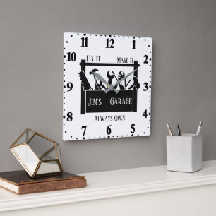Personalised garage  square wall clock