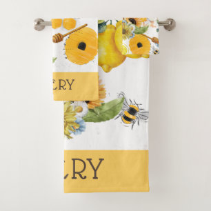 Personalised Garden Bee Sunflower Pattern Bath Towel Set