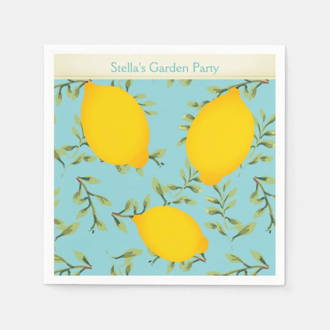 Personalised Garden Party Lemon Paper Napkins (Front)