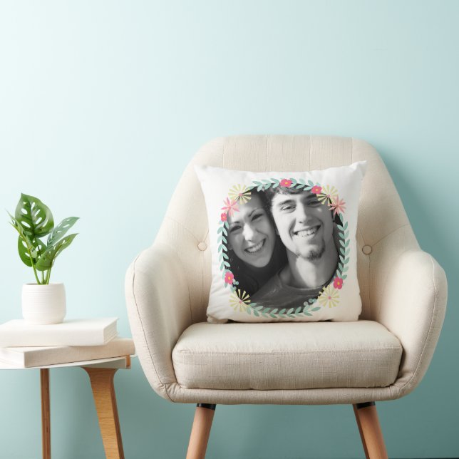 Personalised Garland Floral Wedding Photo Cushion (Chair)