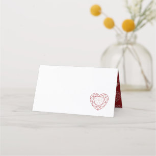 Personalised garnet red heart place guest card
