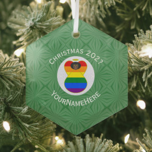 Personalised Gay Pride Black Angel Flag Christmas Glass Tree Decoration