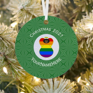 Personalised Gay Pride Black Angel Flag Christmas Metal Tree Decoration
