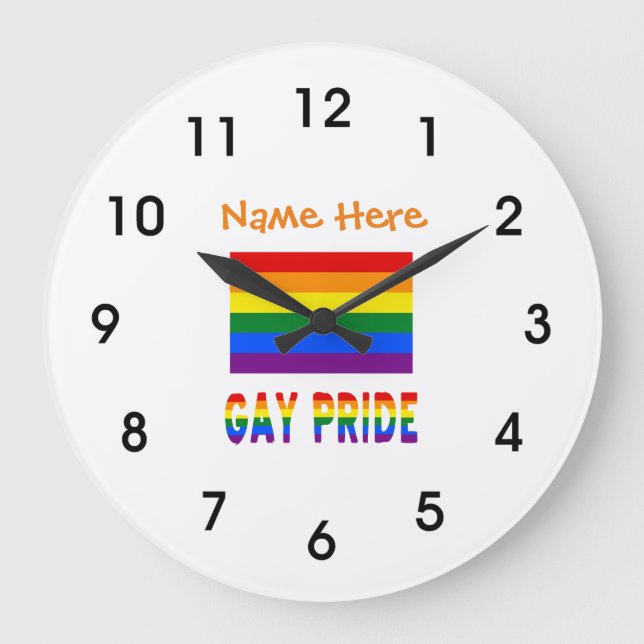 Personalised Gay Pride LGBTQ Rainbow Flag Round Large Clock (Front)