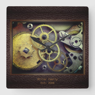 Personalised Gears with Leather Wall Clock