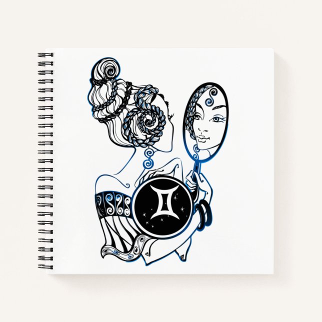 Personalised Gemini Zodiac Art Deco Lady Notebook (Front)