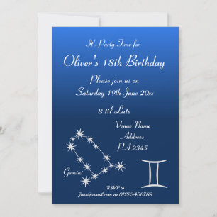 Personalised Gemini Zodiac Galaxy Party Invitation