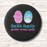 personalised gender reveal, gender reveal button<br><div class="desc">personalised gender reveal,  gender reveal,  blue or pink,  girl or boy,  baby shower party</div>