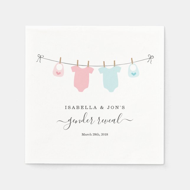 Personalised Gender Reveal Pink & Blue Napkin (Front)