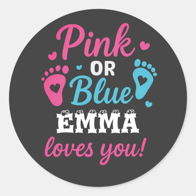 Personalised Gender Reveal Pink or Blue Baby Showe Classic Round Sticker (Front)