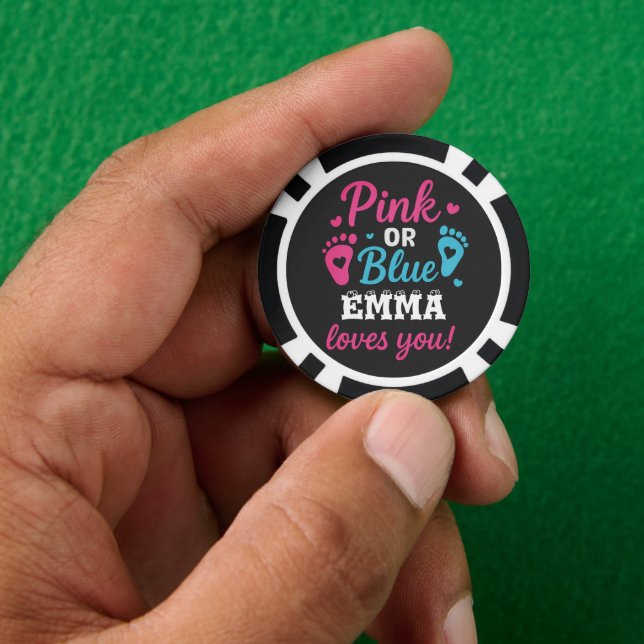 Personalised Gender Reveal Pink or Blue Baby Showe Poker Chips (Hand)