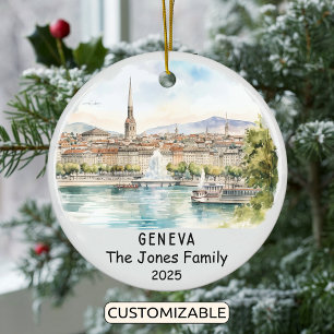 Personalised Geneva Ornament, Switzerland Ceramic Ornament