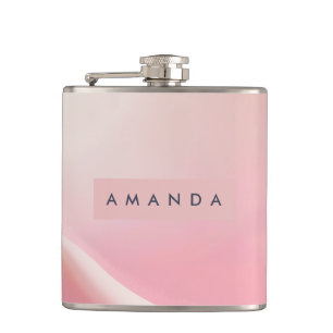 Personalised Gentle Pink Silk Wave Design Hip Flask