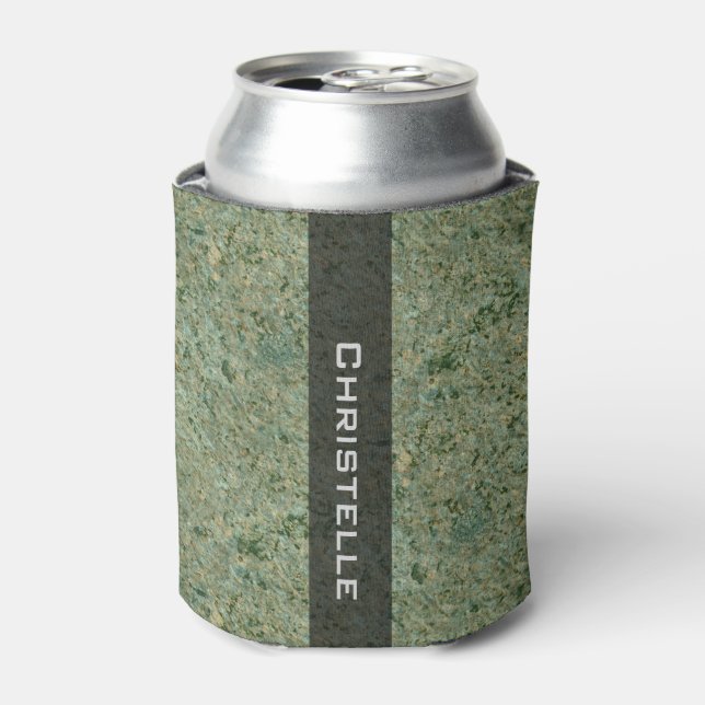 Personalised Geology Green Rock Texture with Name Can Cooler (Can Front)