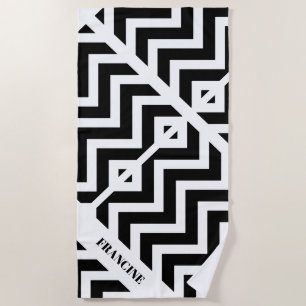 Personalised Geometric Black & White  Beach Towel
