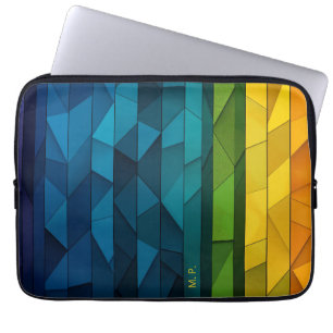 Personalised Geometric Blue and Teal Pattern Laptop Sleeve