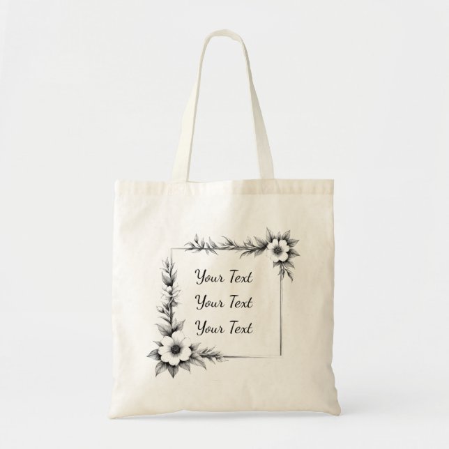 Personalised Geometric Floral Frame Tote Bag (Front)