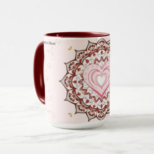 Personalised Geometric Heart Mandala Love Mug