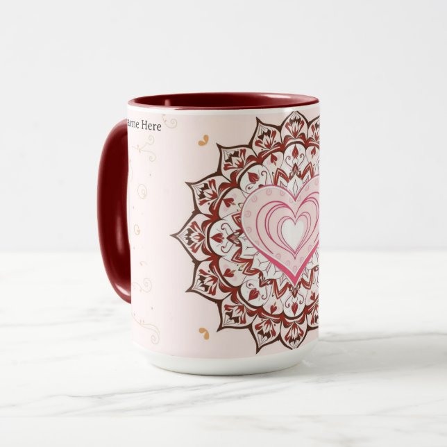 Personalised Geometric Heart Mandala Love Mug (Front Left)