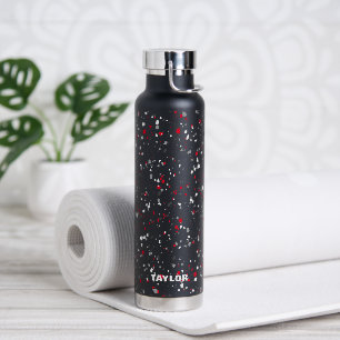 Personalised Geometric Red Grey Black Terrazzo  Water Bottle