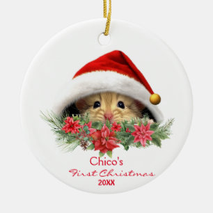 Personalised Gerbil Hamster in Santa Hat Christmas Ceramic Ornament