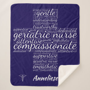 Personalised Geriatric Nurse Word Cloud Gift Sherpa Blanket
