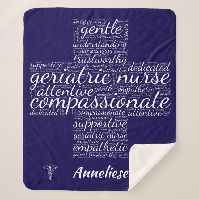 Personalised Geriatric Nurse Word Cloud Gift Sherpa Blanket (Front)