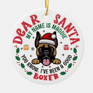Personalised German Boxer Dog Christmas Tree Round Ceramic Ornament