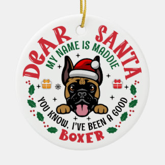 Personalised German Boxer Dog Christmas Tree Round Ceramic Ornament