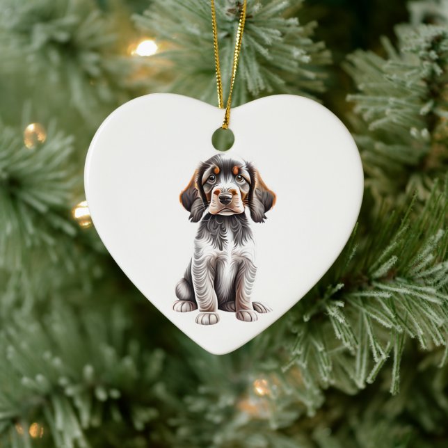 Personalised German Longhaired Pointer Puppy Ceramic Ornament (Tree)