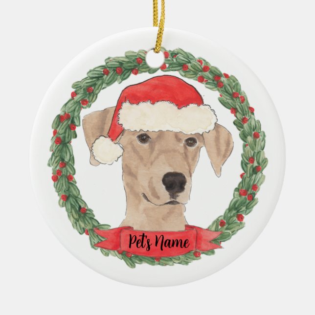 Personalised German Pinscher Christmas Ceramic Ornament (Front)