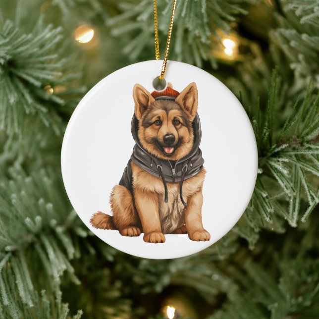 Personalised German Shepherd Dog Art Ceramic Ornament (Tree)