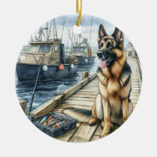 Personalised German Shepherd Dog-Fishing in Heaven Ceramic Ornament