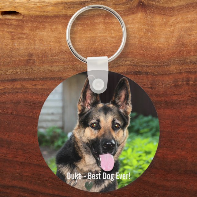 Personalised German Shepherd Dog Photo, Dog Name Key Ring (Front)