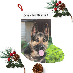 Personalised German Shepherd Dog Photo, Dog Name Small Christmas Stocking
