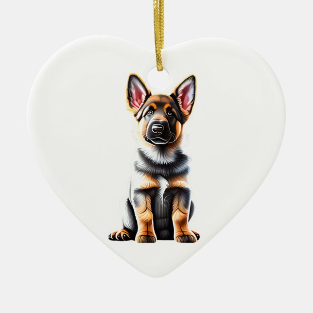 Personalised German Shepherd Dog Puppy Ceramic Ornament (Front)
