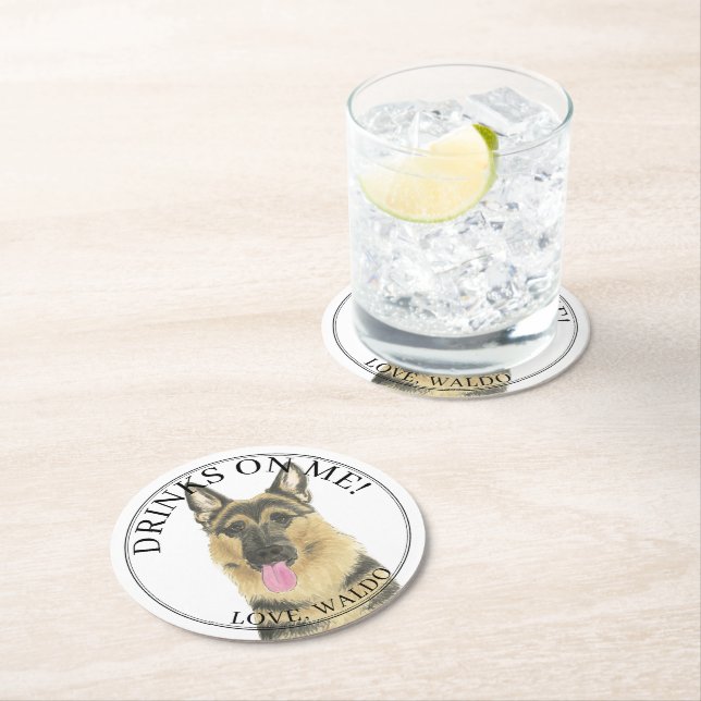 Personalised German Shepherd Wedding Round Paper Coaster (Insitu)