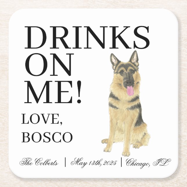 Personalised German Shepherd Wedding Square Paper Coaster (Front)