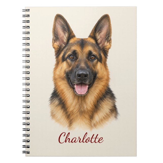 Personalised German Shepherd with Custom Name Notebook (Front)