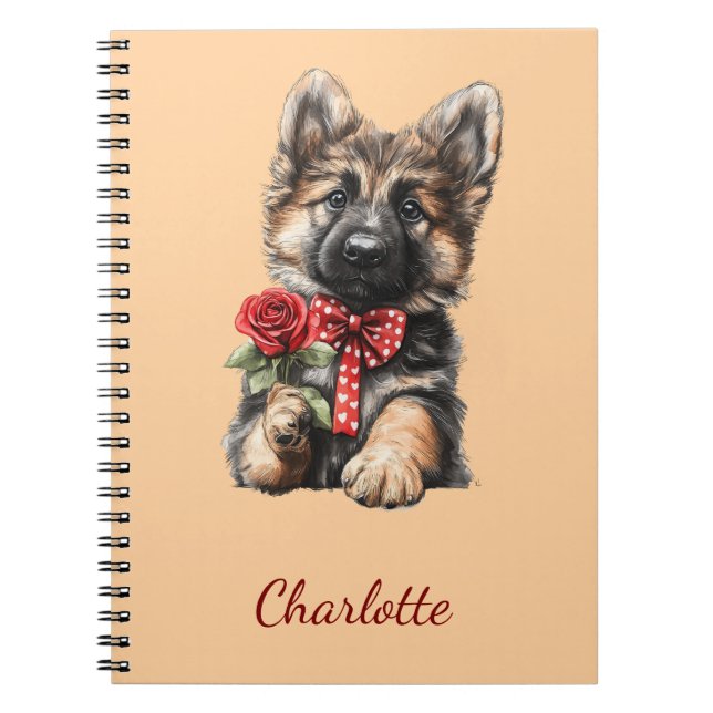 Personalised German Shepherd with Custom Name Notebook (Front)