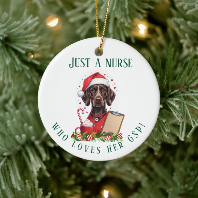 Personalised German Shorthaired Pointer Nurse Chri Ceramic Ornament (Tree)