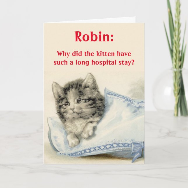 Personalised Get Well Card with Cute Cat Joke (Front)