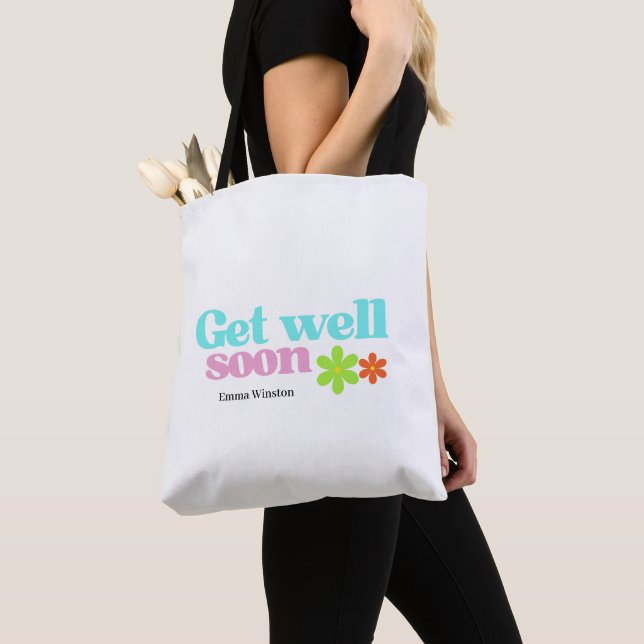 Personalised get well soon message floral white tote bag (Close Up)