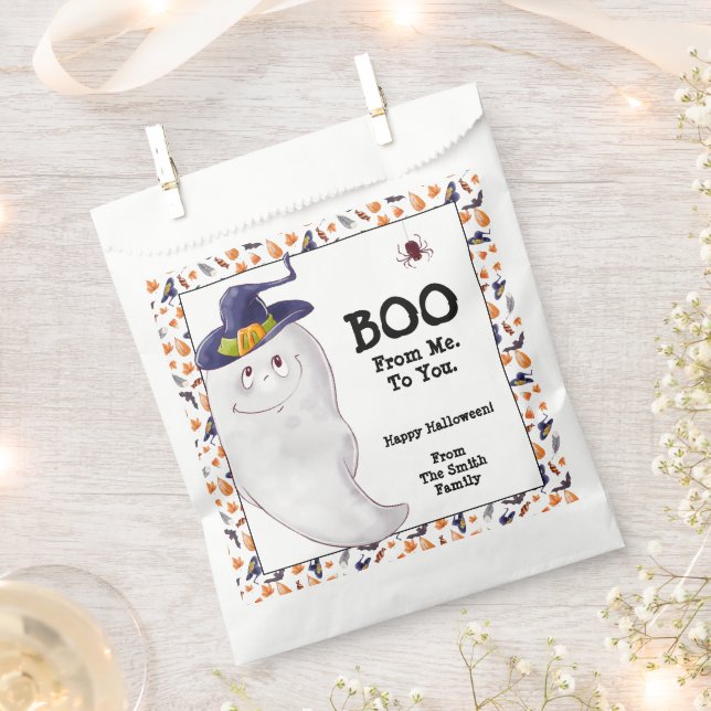 Personalised Ghost Happy Halloween Favour Bag (Clipped)